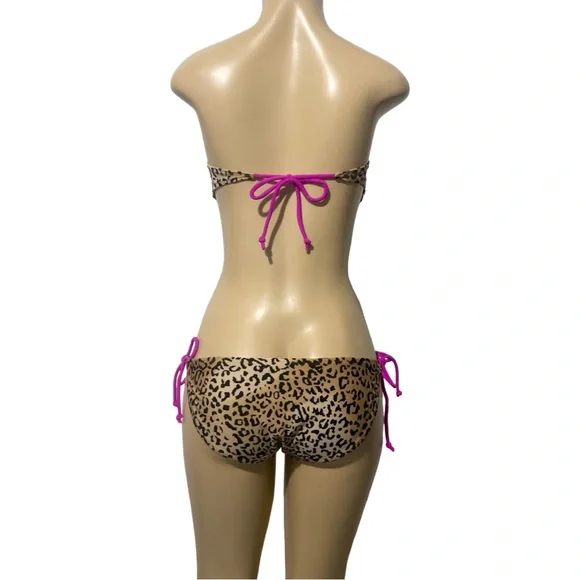 Leopard Animal Print Strapless One Piece Side Cutout Beige Adjustable Swimsuit - Picture 4 of 9